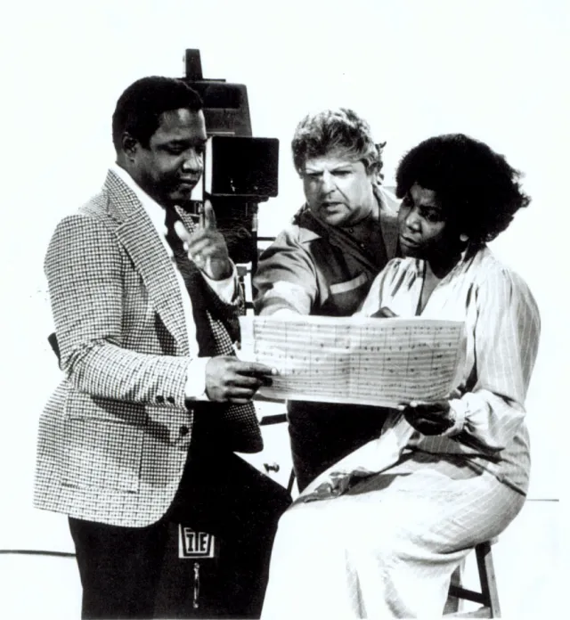 Discussing his score before taping of Harriet Tubman